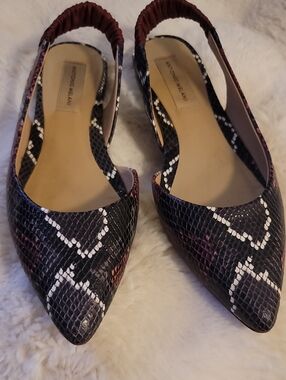 ANTONIO MELANI Black Snake-Print Pointed Slingback Flats